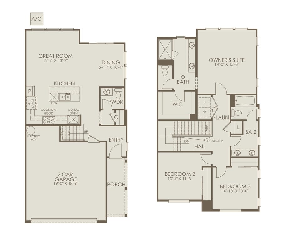 Three-bedroom, two-and-a-half-bathroom, two-car garage, 1,550-square foot floor plan.